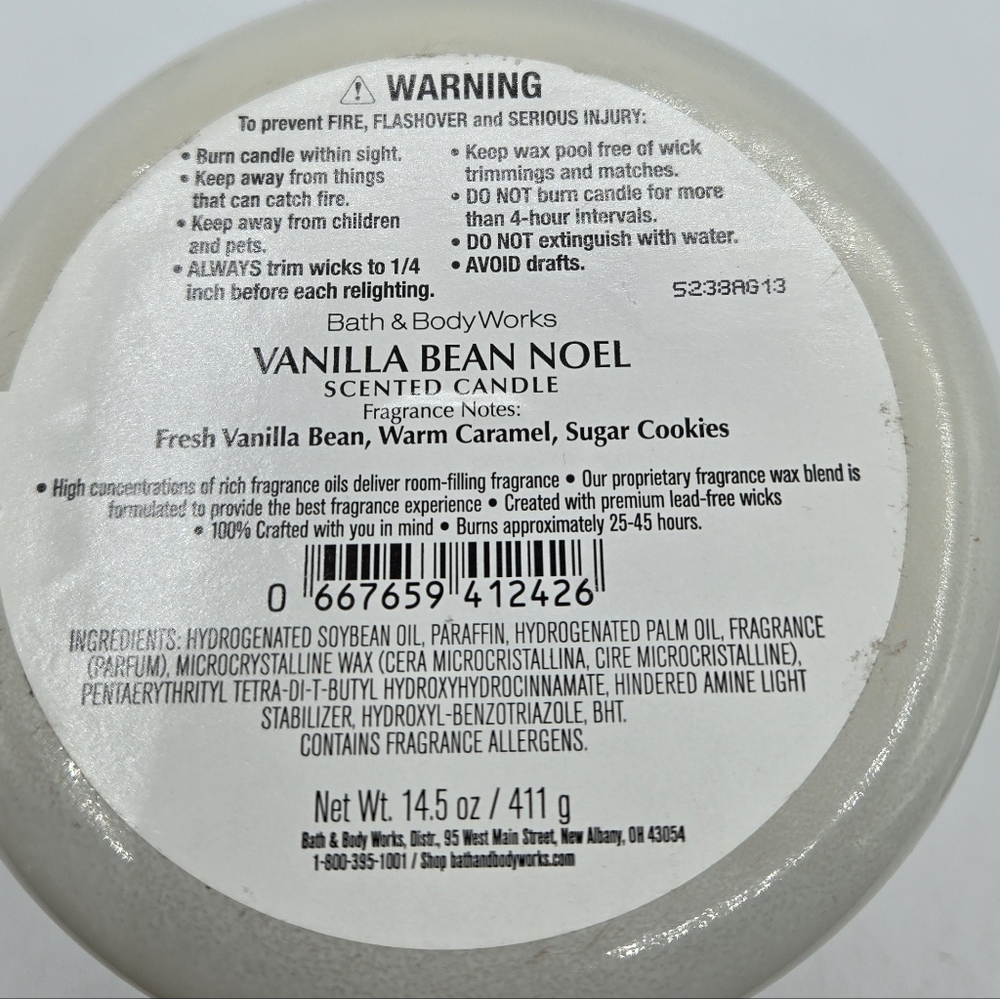 Bath and Body Works Vanilla Bean Noel 3 wick Candle - Picture 4 of 5